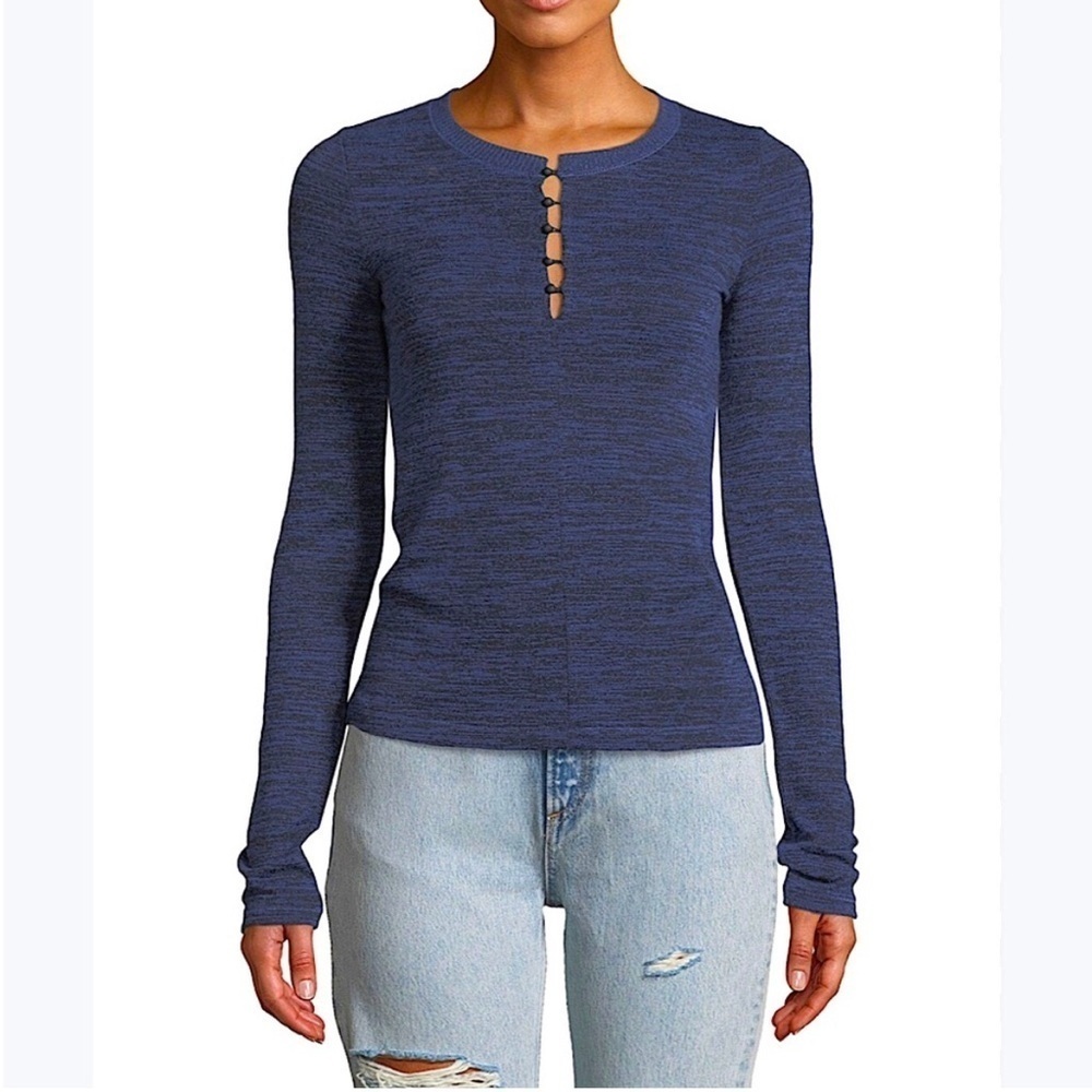 Rag & Bone Blue Marled Sweater Womens Small Bowery Button Light Cardigan